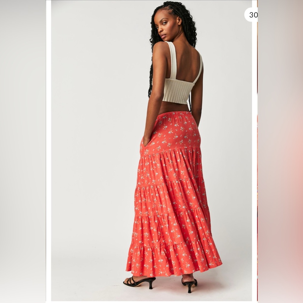 NWOT Free People Nova Tiered Floral Maxi Skirt Coral XS - Picture 10 of 10